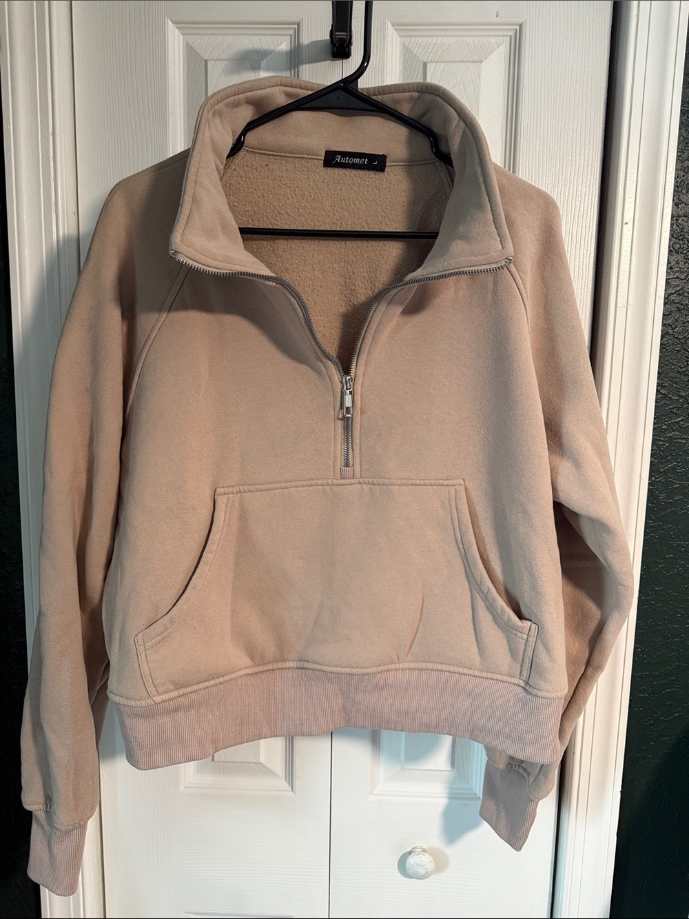 Aztosenz Women's Half-Zip Fleece Pullover Sweatshirt in Light Beige